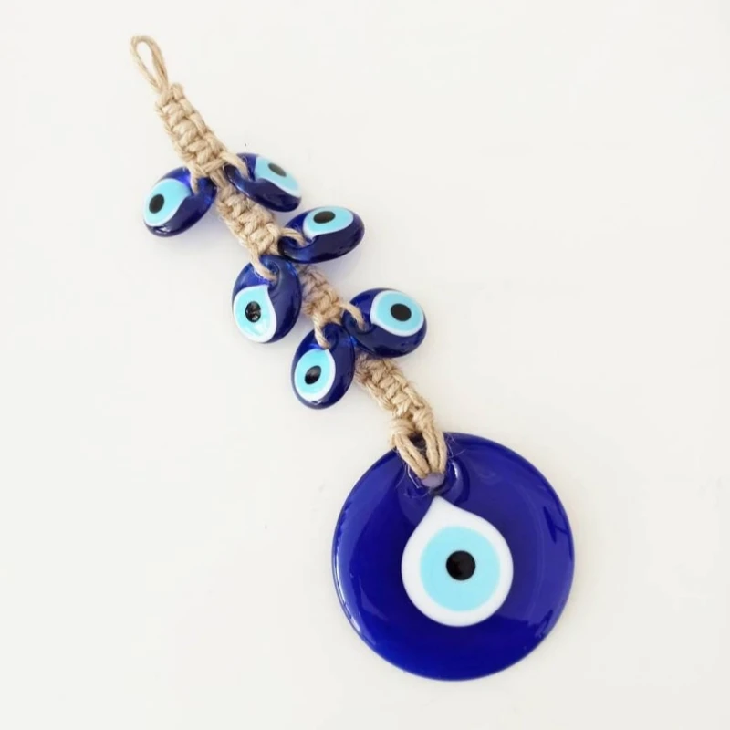 

Evil Eye Glass Blue Turkish Evil Eye Pendant Wall Hanging Crystal Beads for Home Decor Living Room Wall Decoration Amulet Gift