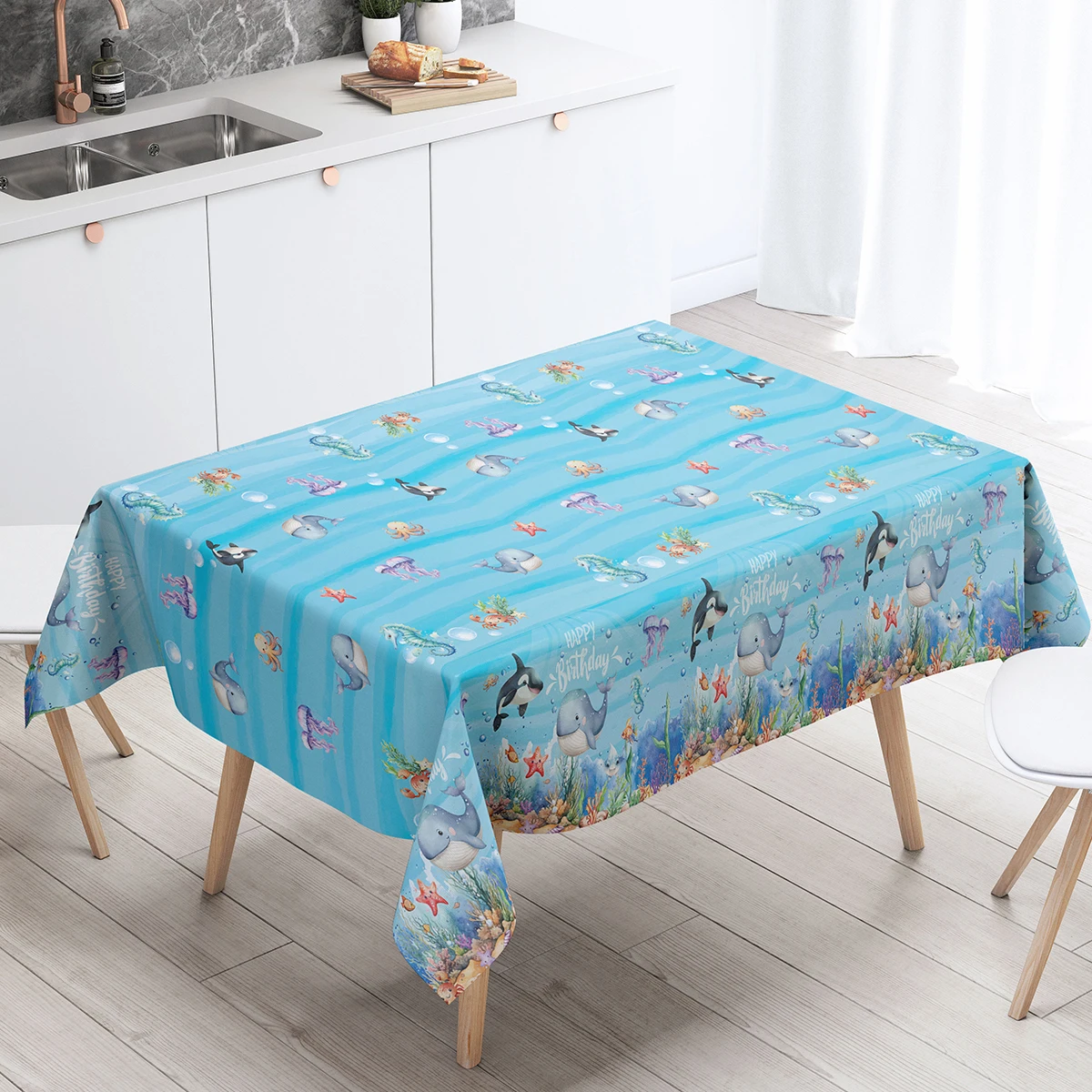 Blue Ocean Animal Birthday PE Tablecloth Under The Sea Theme Birthday Party Decorations Kids Adults Kitchen Dining Table Covers