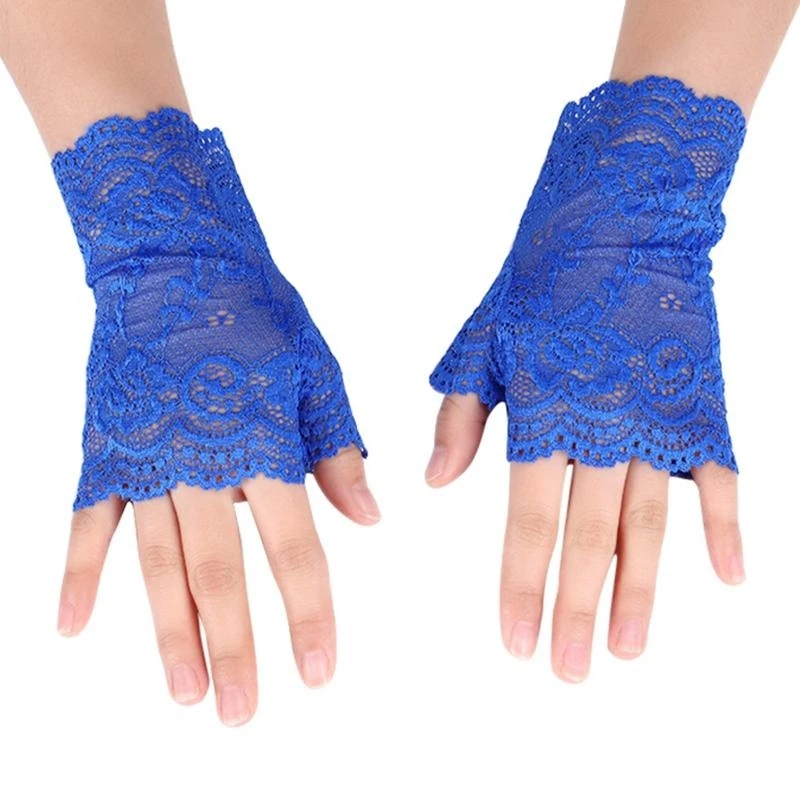 49MF Sexy Floral Decor Elasticity Gloves Bridal Half Fingers Delicate Gloves