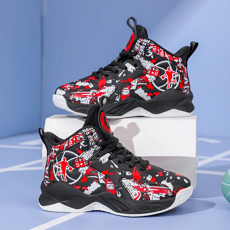 أحذية كرة سلة عالية الجودة للأطفال نعل سميك أحذية رياضية مضادة للانزلاق متعددة الاستخدامات للطلاب والأطفال أحذية رياضية للجري بأربطة