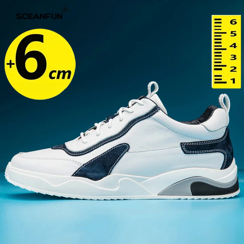 Fashion genuine leather elevator shoes men casual lift sneakers height increase designer insole 6cm tall shoes man leisure sport