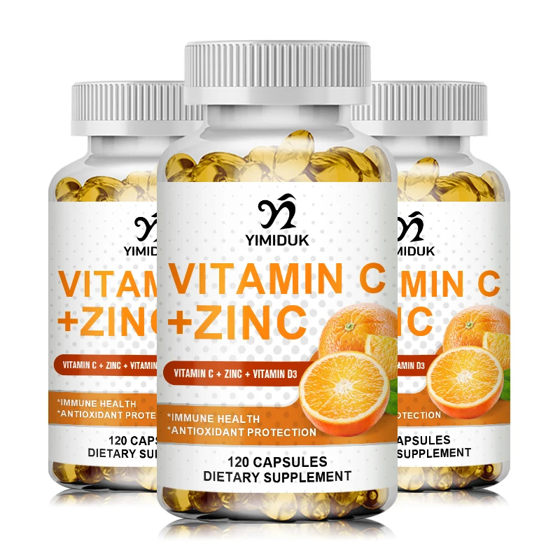 

Vitamin C Zinc & Vitamin D3 Strong Antioxidant Collagen Booster for Immune System and Skin Health Supplements