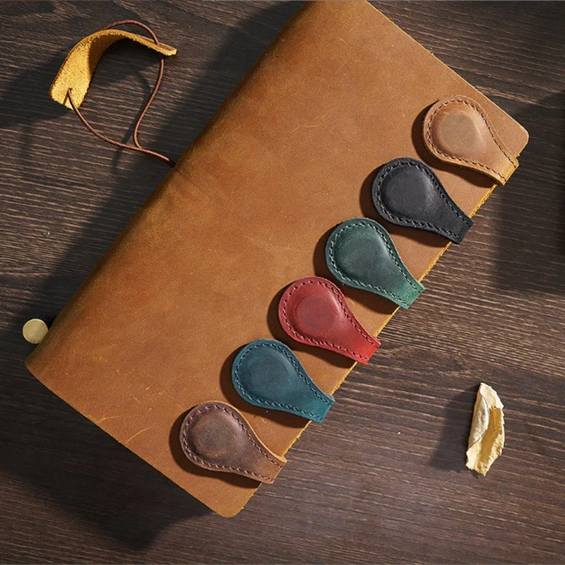 Handgestikte Pu Lederen Magnetische Bladwijzer Handgemaakte Eerste Laag Koeienhuid Clips Traveler Notebook Decoratie