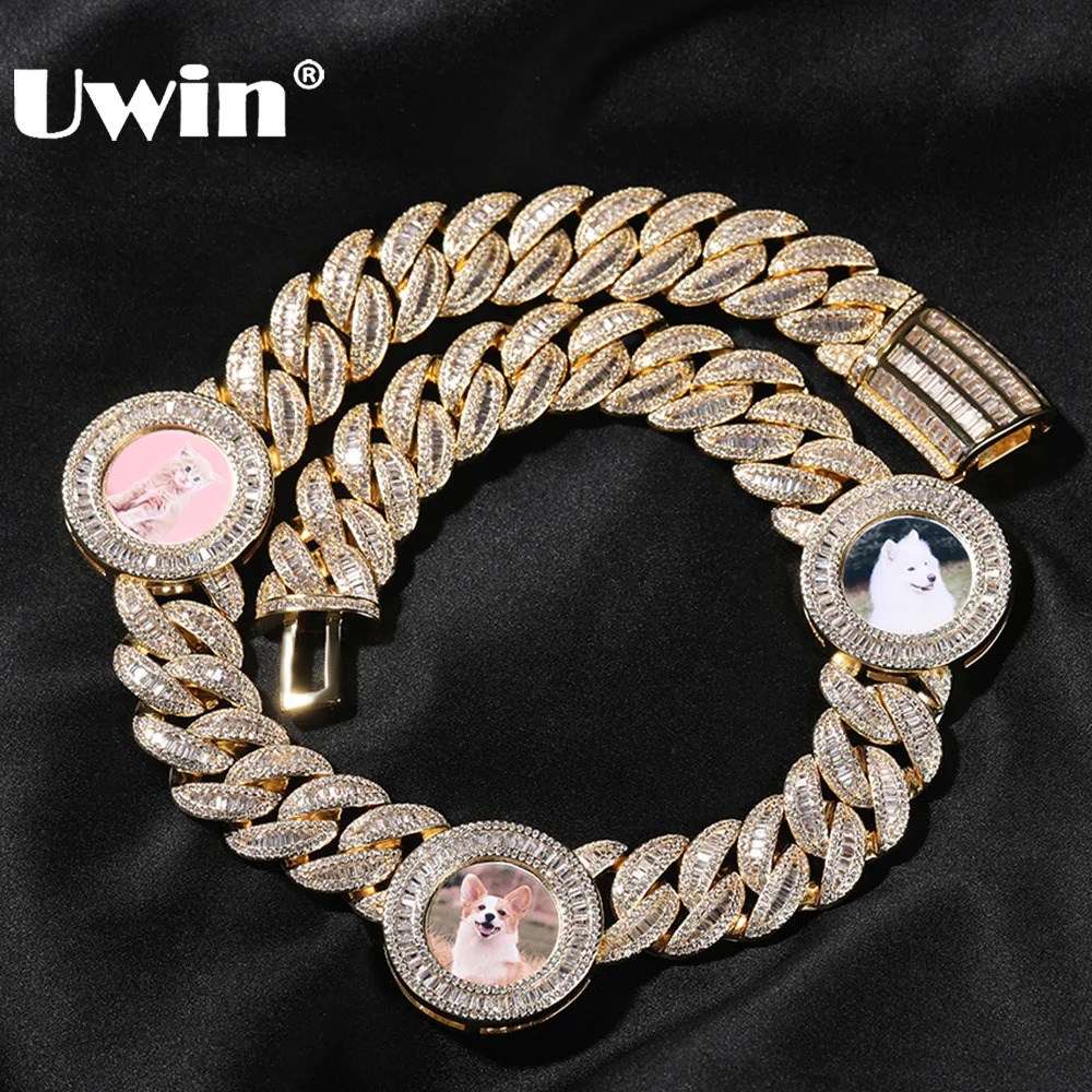 UWIN شخصية صورة المعلقات مع 20 مللي متر الثقيلة Bagueteecz الكوبية سلسلة قلادة اليدوية موضة الهيب هوب مجوهرات للرجال #1