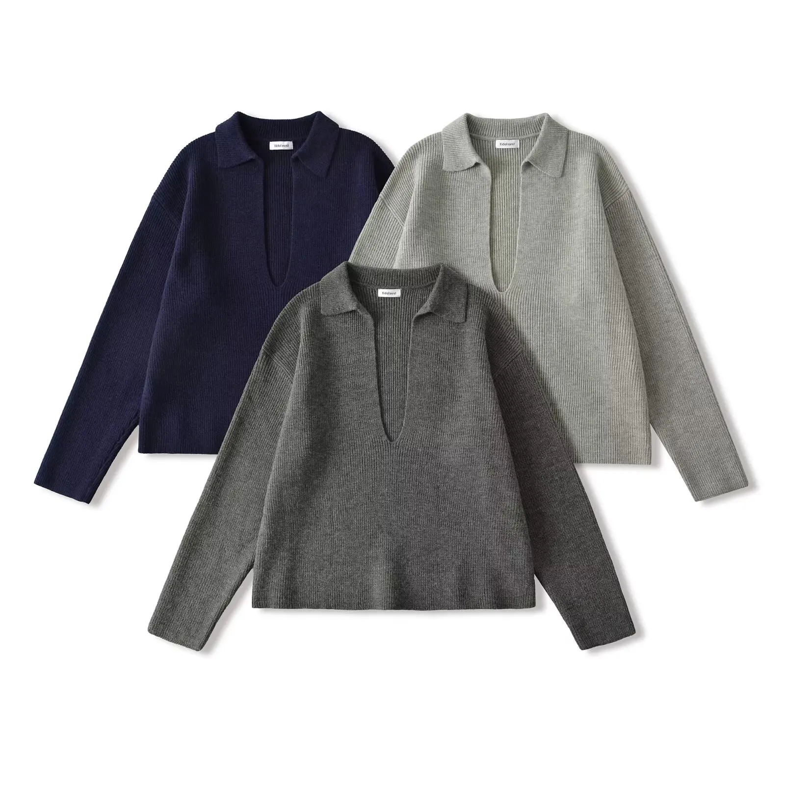 

Свободный вязаный свитер в полоску с отложным воротником для девочек, повседневный, для города, с длинными рукавами, зимний, модный