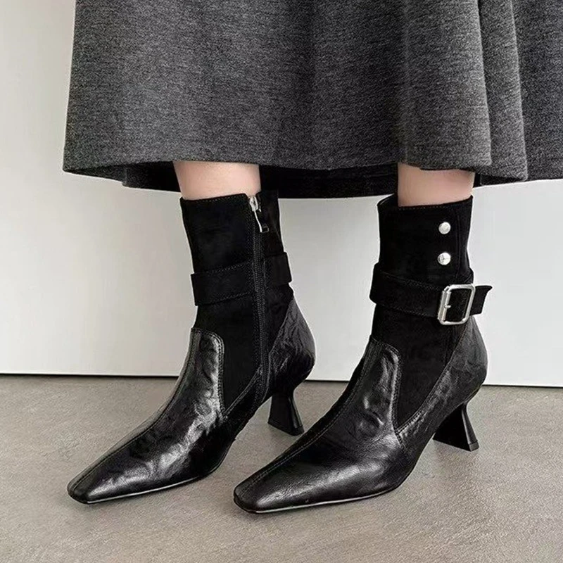 عالية الكعب مثير النساء أحذية أنيقة أحذية من الجلد الحفلات 2025 الشتاء أشار تو تشيلسي الأحذية الاتجاه امرأة مضخات مكتنزة Zapatos #2