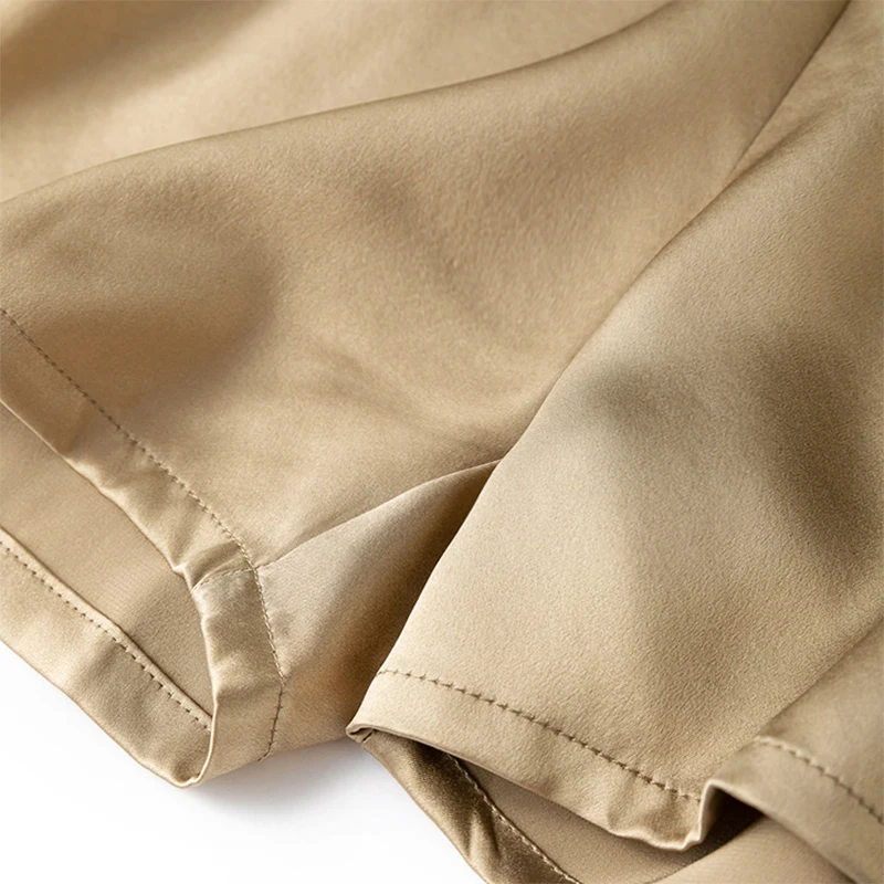 Women Shorts 100% Mulberry Silk 40 Momme Heavy-Weight Champagne Striped Middle Waist Pants Trousers Summer M1175