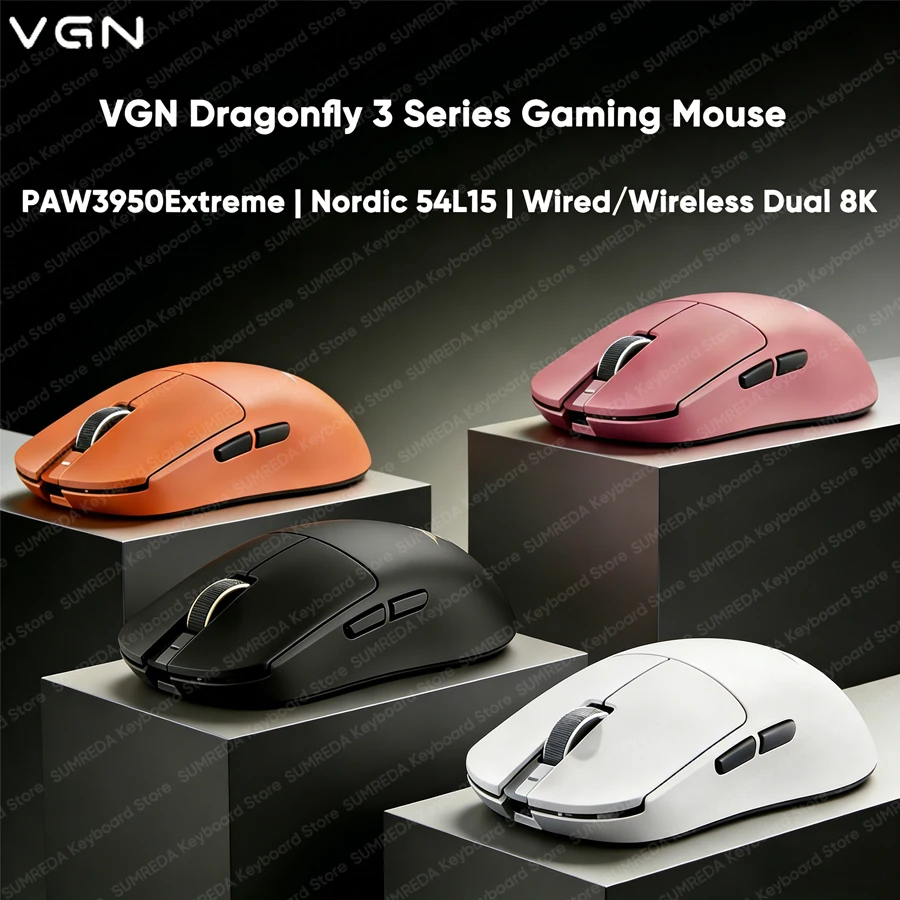 VGN Dragonfly 3 SE Pro Max Master Wireless Gaming Mouse PAW3395 PAW3950Extreme 8K BT 2.4G Wired Lightweight Esports Gaming Mouse