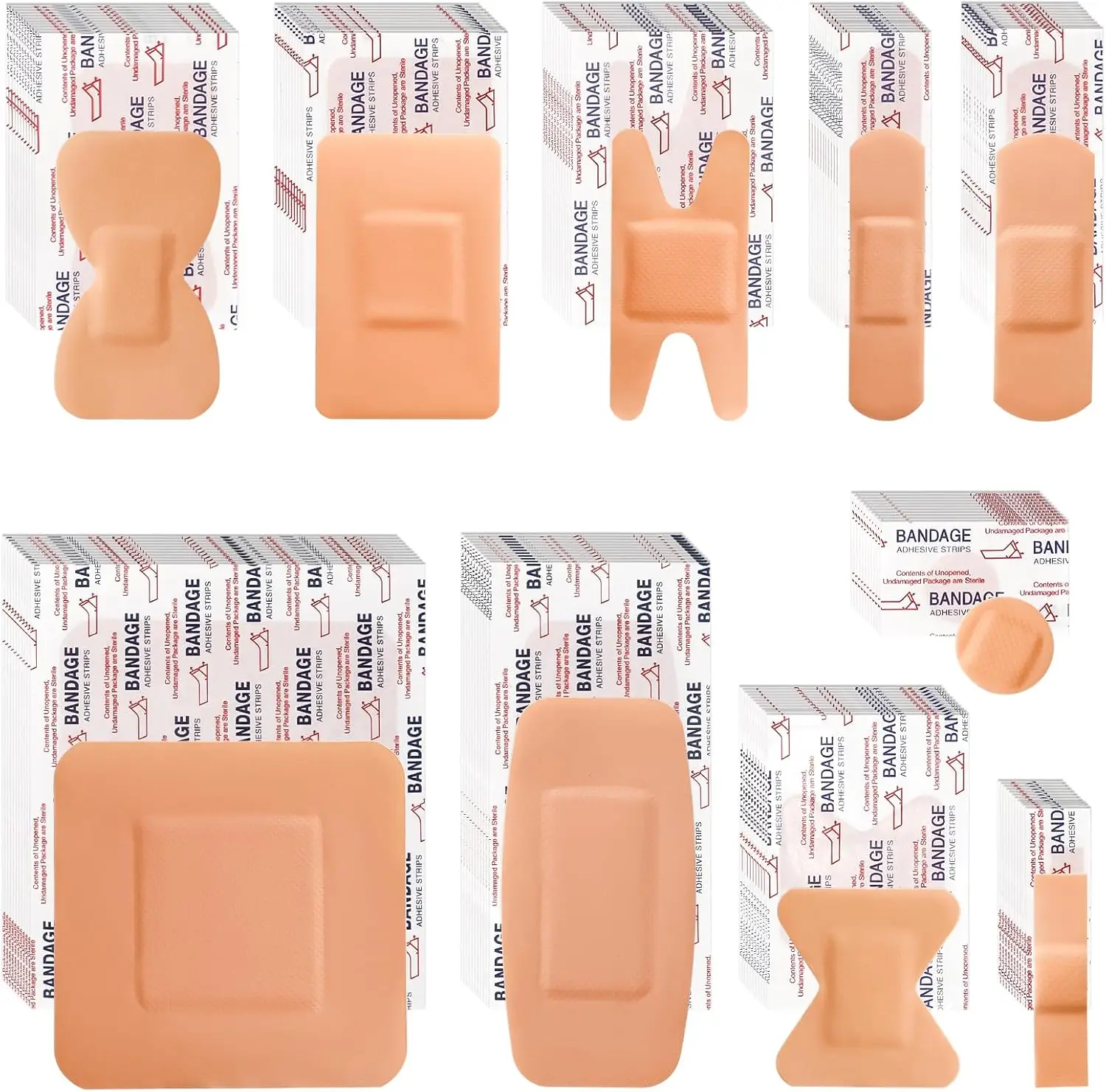 

800 Pcs Assorted Bandages Bulk, Large Waterproof Adhesive Fingertip Bandage for First Aid Wound Protection (10 Styles)