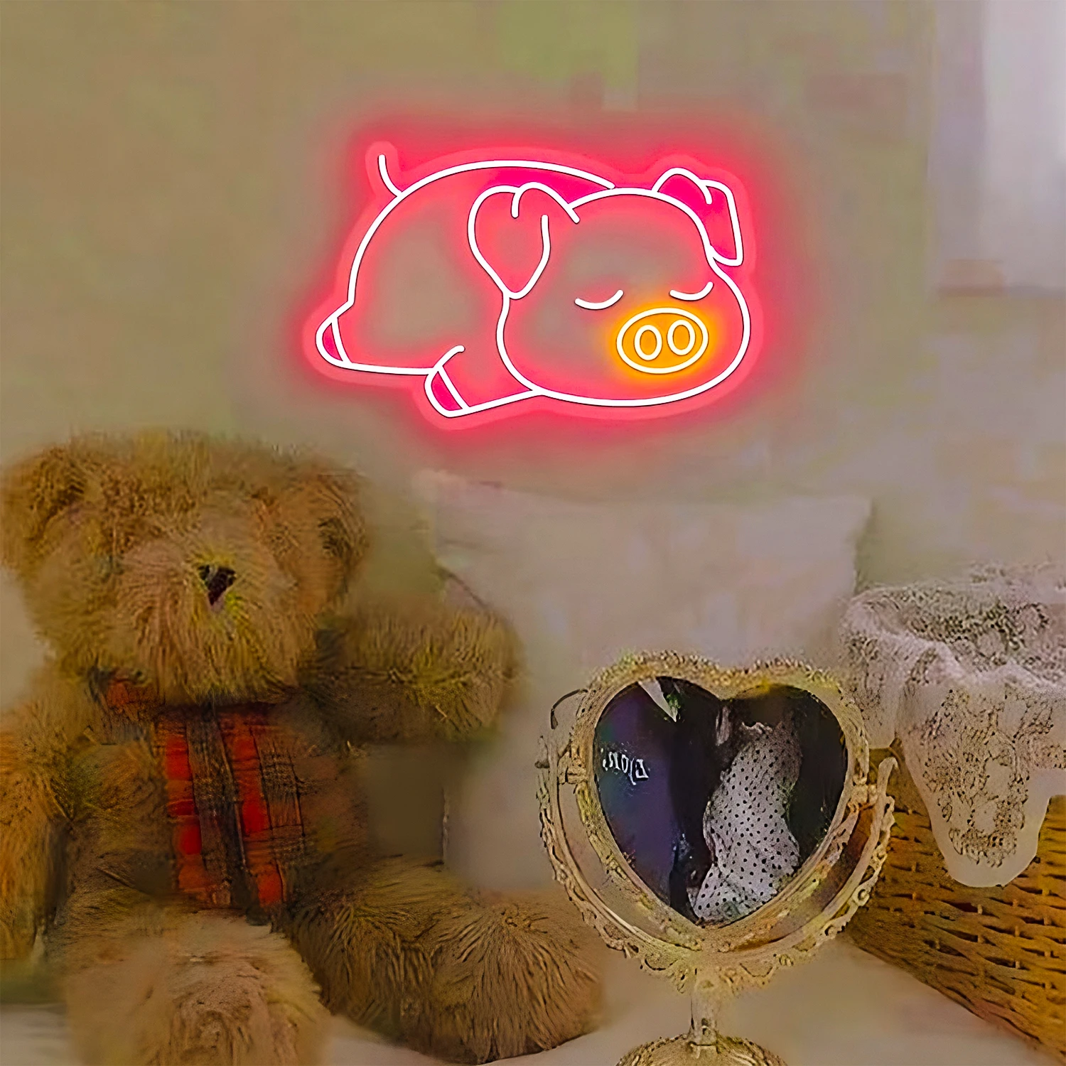 Sleeping Pig Led Neon Signs Children's Bedroom Boys Girls Men Ladies Cave Games Room Cute Wall Decoration Illuminated USB Lamp