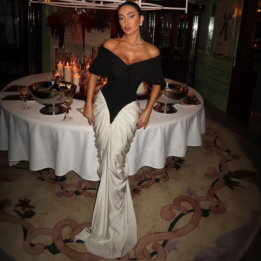 Sukienka maxi bodycon z marszczonej satyny, patchworkowa, elegancka suknia wieczorowa damska, z odkrytymi ramionami, bez pleców, dopasowana, długa suknia bankietowa, vestidos