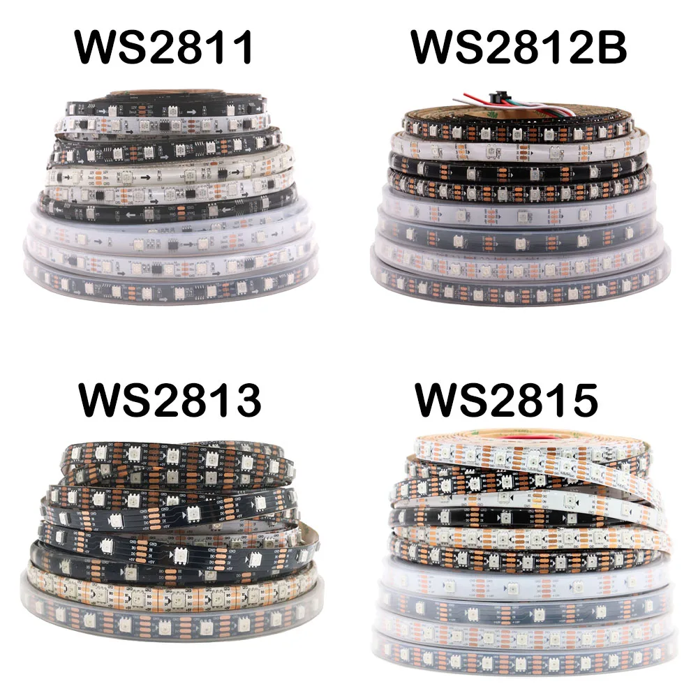 

WS2811 WS2812B WS2813 WS2815 5050 RGB Smart LED Strip Individually Addressable IC 30/60/144Pixels/Leds/m Tape Light IP30/65/67