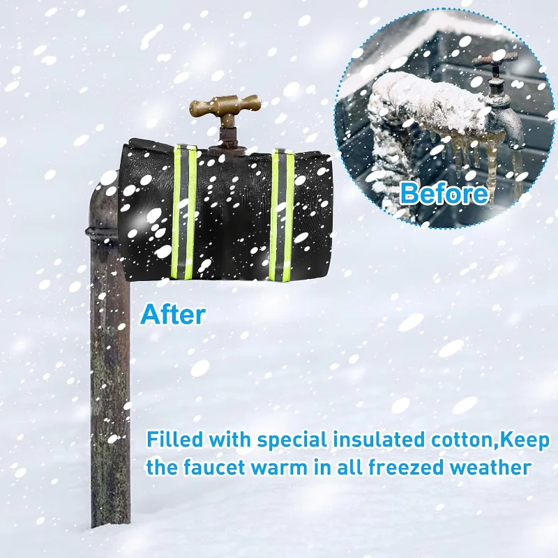 

Freeze Miser With Reflective Strip 2Pcs Outdoor Faucet Covers For Winter Protection Frost Proof Insulated Spigot Jan.