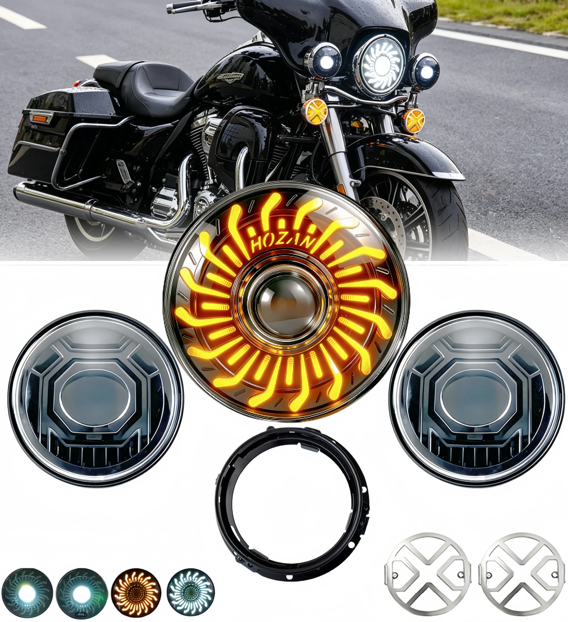 7 inch Motorcycle LED Dynamic vortex headlights 4.5