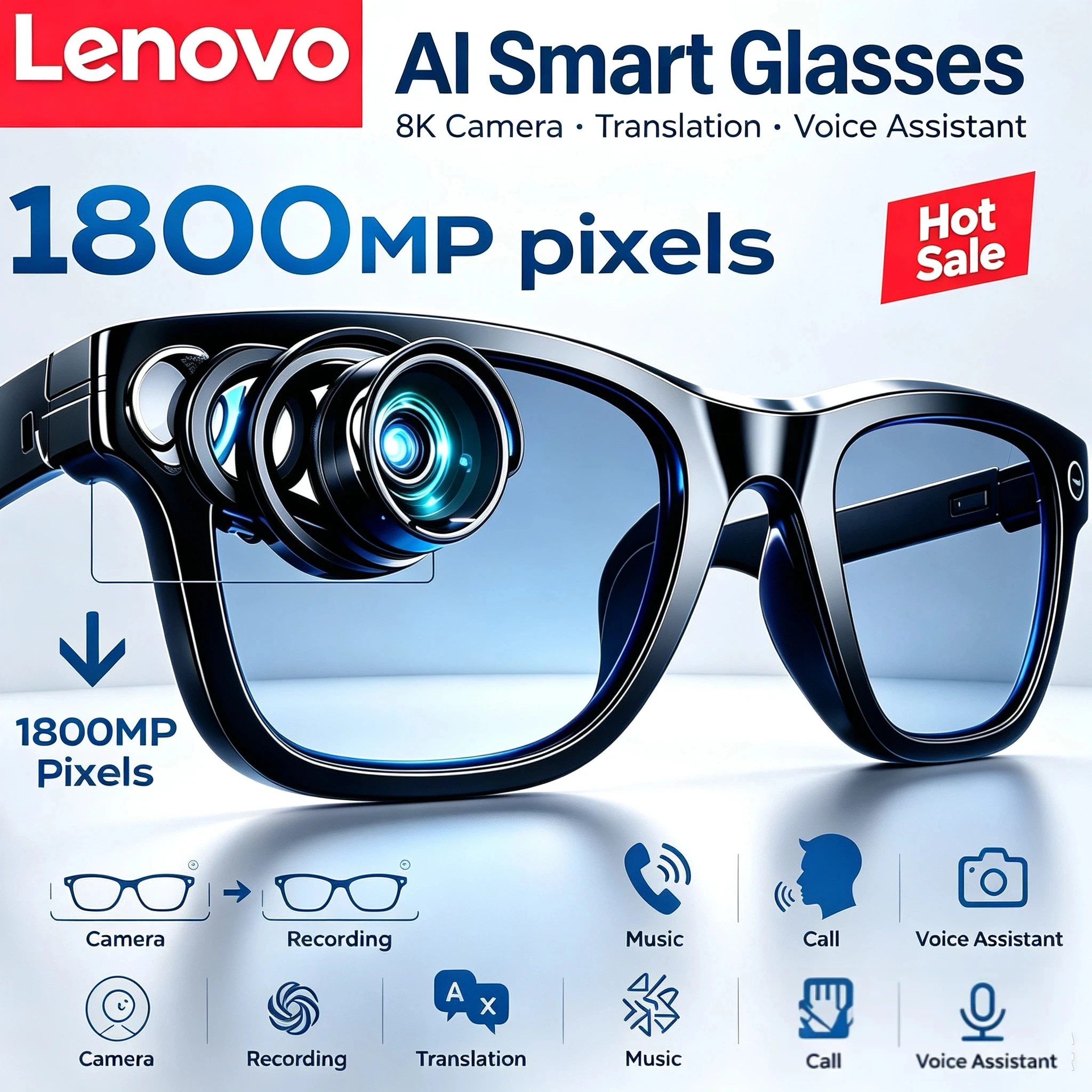 Lenovo AI Smart Glasses Translation Listening To Music Bluetooth Conversation Recording 2026 New Smart Sunglasses for Men Women