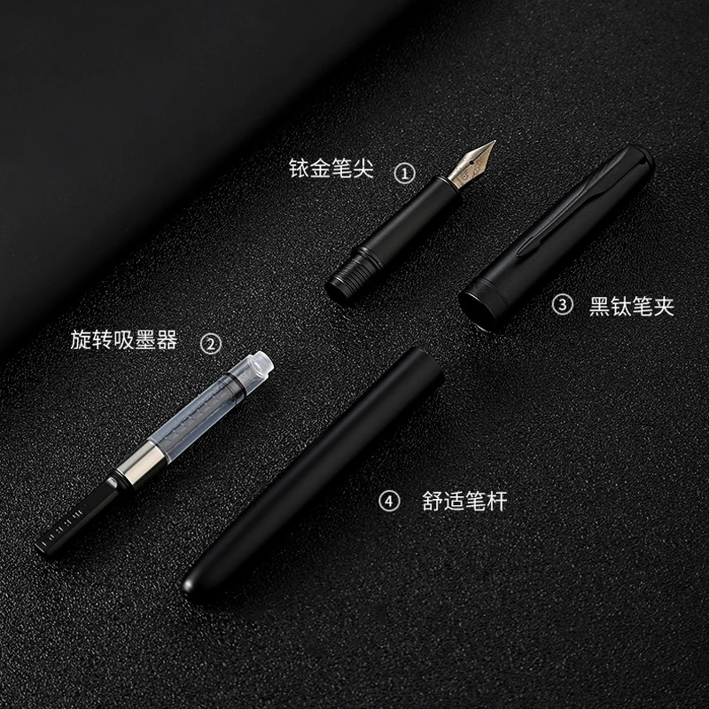 Jinhao-pluma estilográfica de cuadrados pequeños, Metal, negro y plateado, punta media de 0,5mm con convertidor, suministros escolares de oficina y negocios