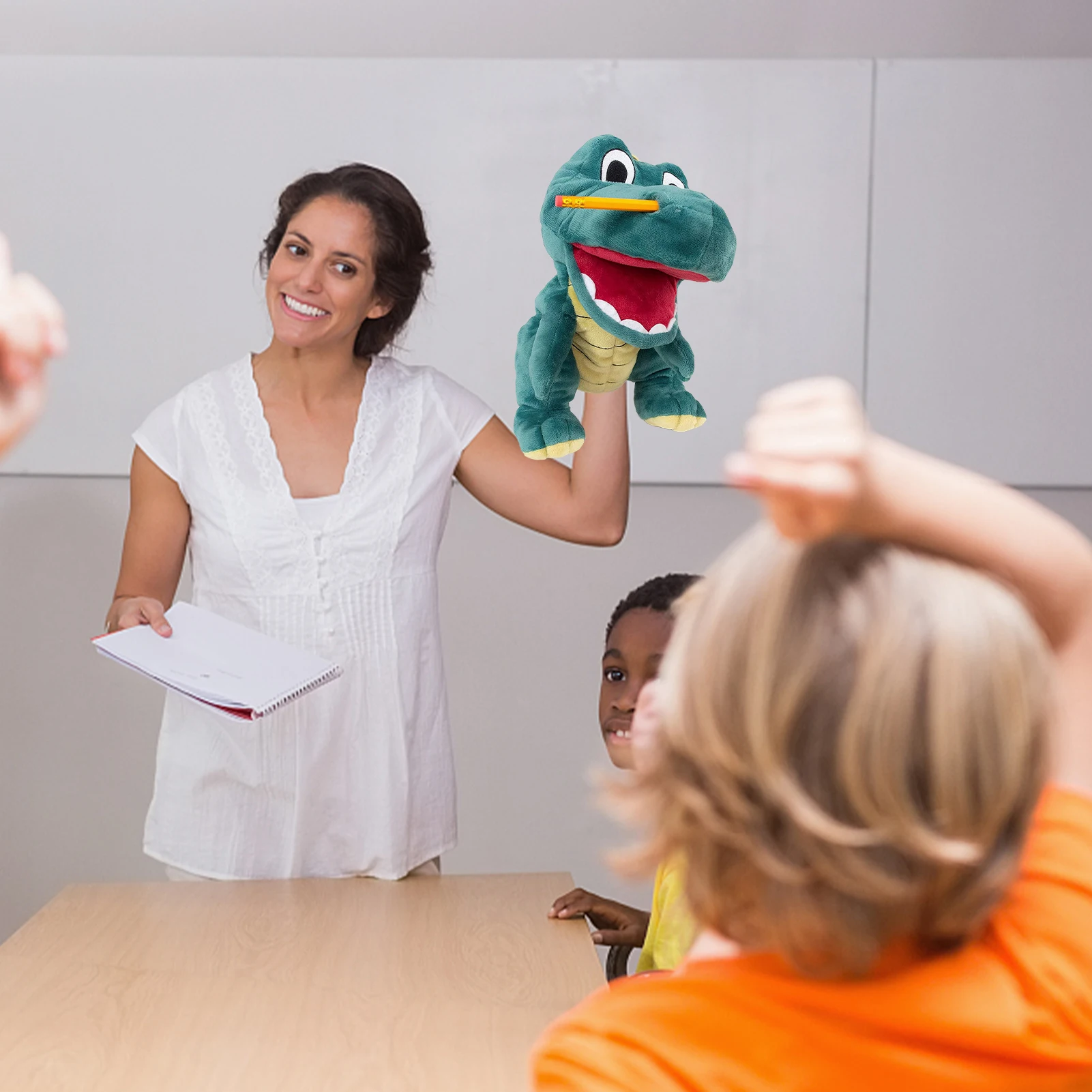 Fantoche de dinossauro plushies fantoches de mão brinquedo de dramatização, fantoches de animais de pelúcia interativos crianças diversão e dinossauro educacional