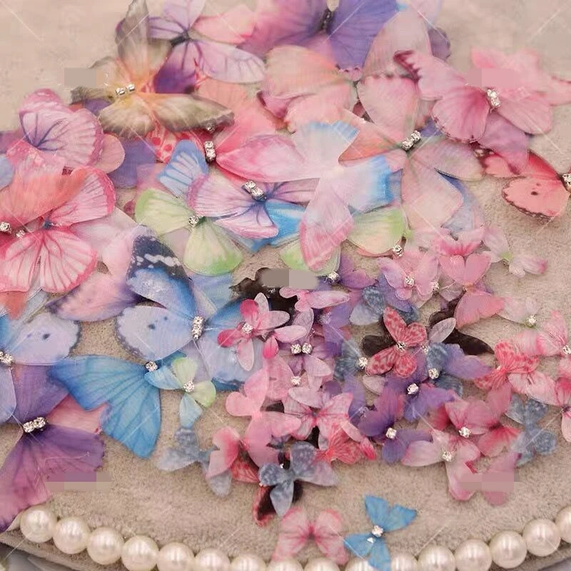 100Pcs Handmade Double Layer Butterfly Rhinestone Appliques For DIY Headwear Hairpin Crafts Decor Wedding Gifts Accessories