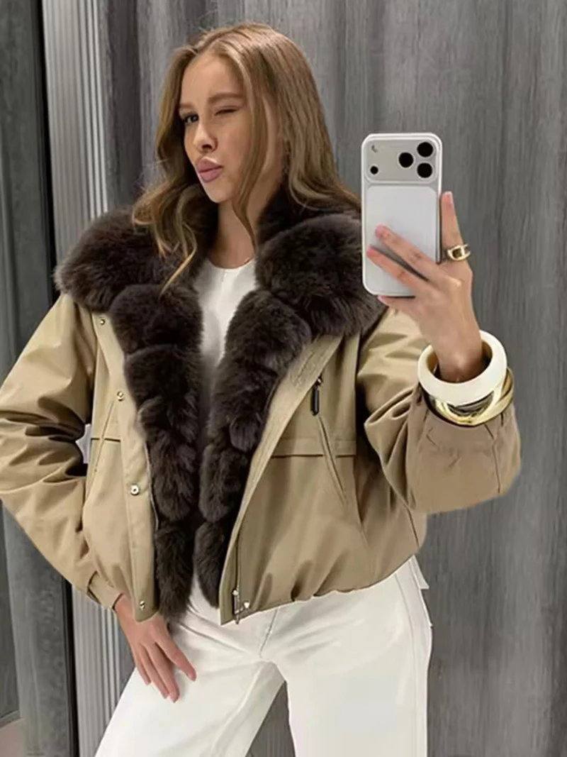 ZADORIN 2026 Detachable Faux Fur Collar Short Parka Winter Jackets Women Elegant Loose Cotton Padded Outerwear Warm Women Coats