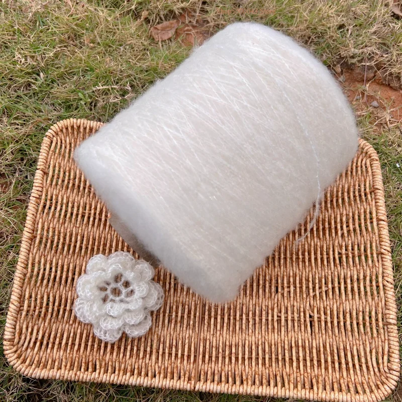 500G/PC White Fine Core Mohair Wool Yarn Super Soft and Warm Baby Wool Crochet Yarn Suitable for Hand Knitting Rose Sweaters