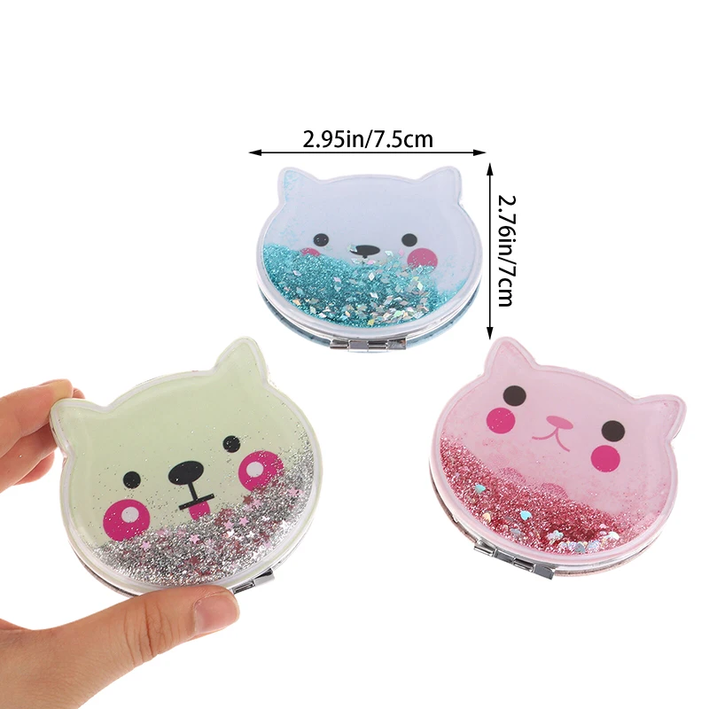 Cat Double-Sided Makeup Mirror Portable Quicksand Sequins Cartoon Girl Gift Hand Mirror Pocket Double-Sided Makeup Mirror