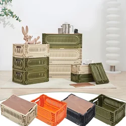 Storage Crates For Organizing, 5L Folding Storage Box Bins Container Basket, Large Heavy Duty Utility Crate With Wooden Lid