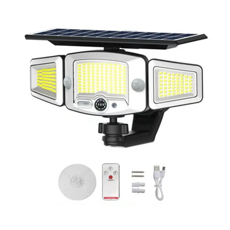 DTEN-No Drill Solar Motion Sensor Lights Outdoor, Magnetic Wall Lights For Metal Surfaces, 3 Head Solar Security Light
