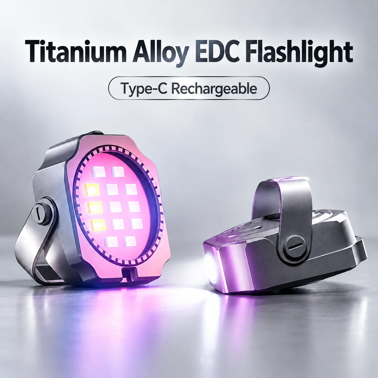 Titanium Alloy EDC Mini Magnetic Keychain Flashlight 300LM USB C Rechargeable UV Multi Mode Pocket Torch for Camping Hiking