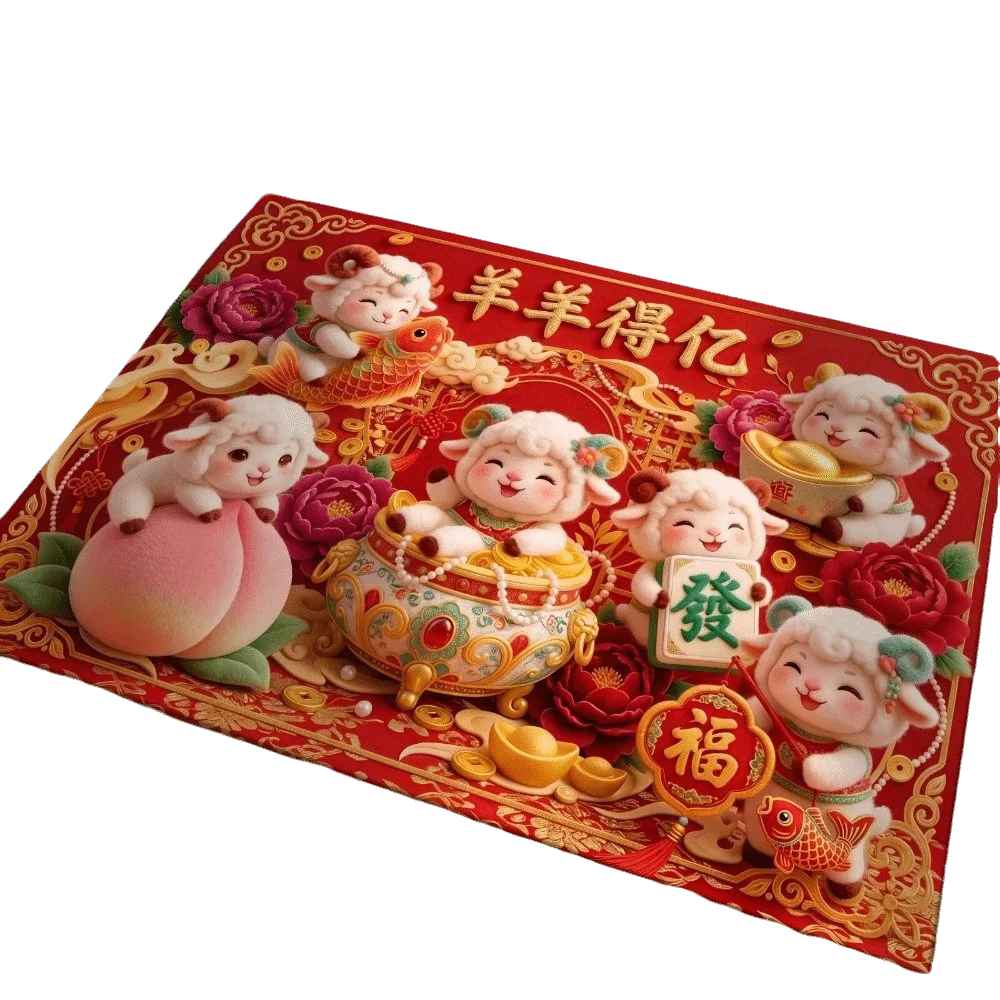 Soft Cartoon Zodiac Goat Floor Mat Blessing Words Anti Slip 2027 Lamb Door Mat Quick Dry 2D Flat Print Year of The Sheep Mat