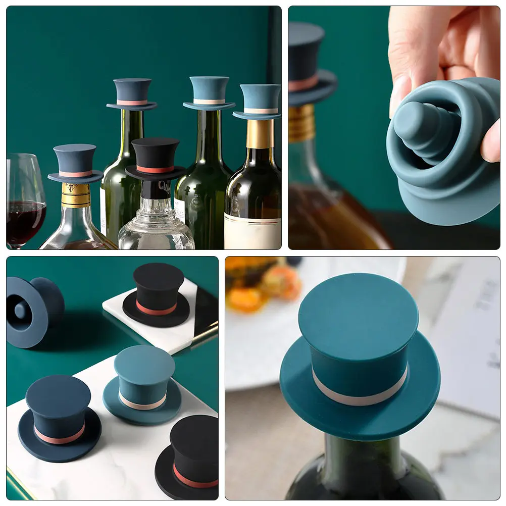 3Pcs Wine Bottle Stoppers Silicone Hat Shape Air Tight Sealing Stopper for Party Banquet Decoration Wine Bottle Plug