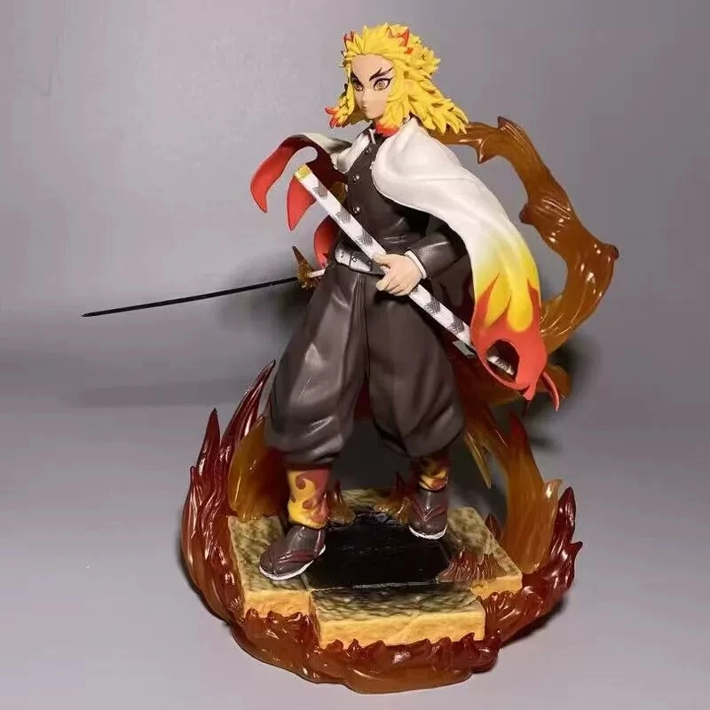 

22cm Premium Edition Kyojuro Rengoku (Flame Hashira) With Flame Effects & Rock Pillar Base Anime Figure Model Statue Collection
