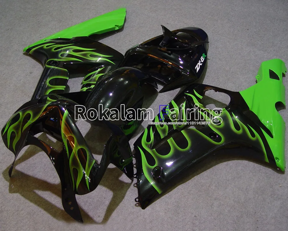 

ZX-6R Fairing For Kawasaki Fairings kit Ninja ZX6R 2003 2004 ZX 6R 03 04 636 Green Black ABS Bodywork Kit (Injection molding)