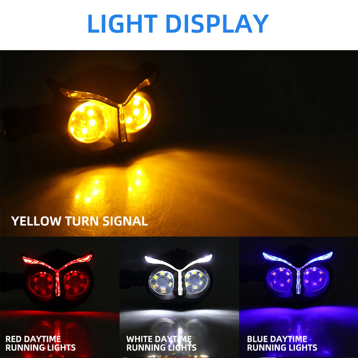 2PCS Dual Color Motorcycle Headlight Owl Style Motorcycle Driving Light Headlight Motorbike Scooter Fog Lamp Running Lights