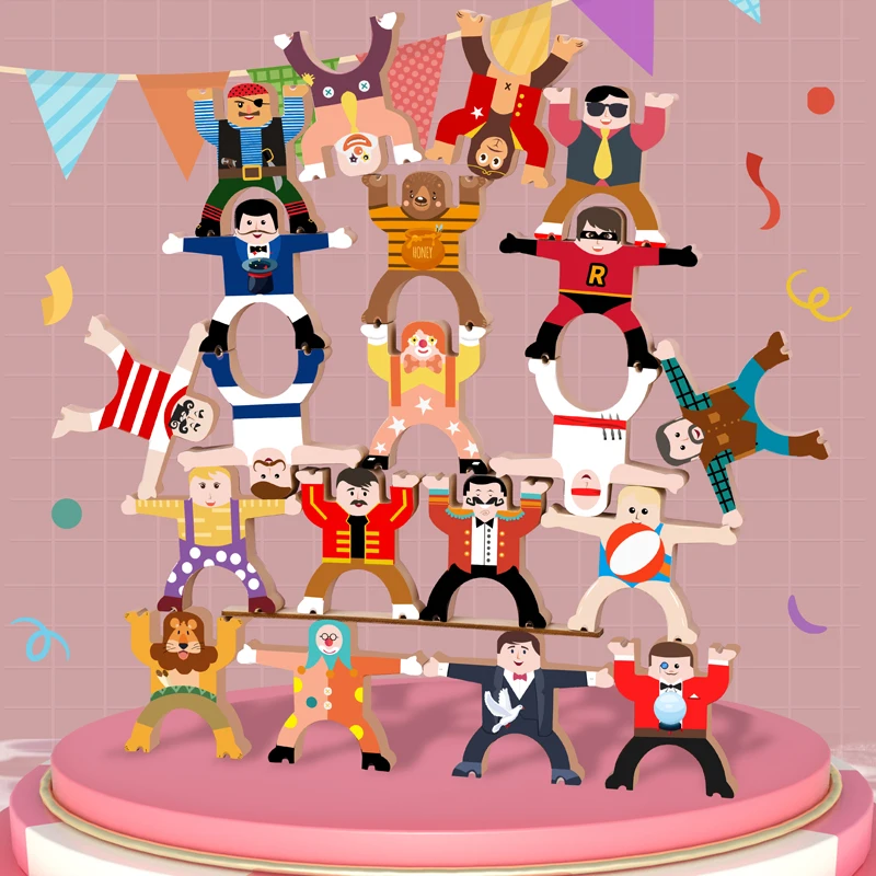 Hércules infantil, blocos empilhados equilibrados, de madeira, camada por camada, bonequinha, bebê, brinquedos educativos