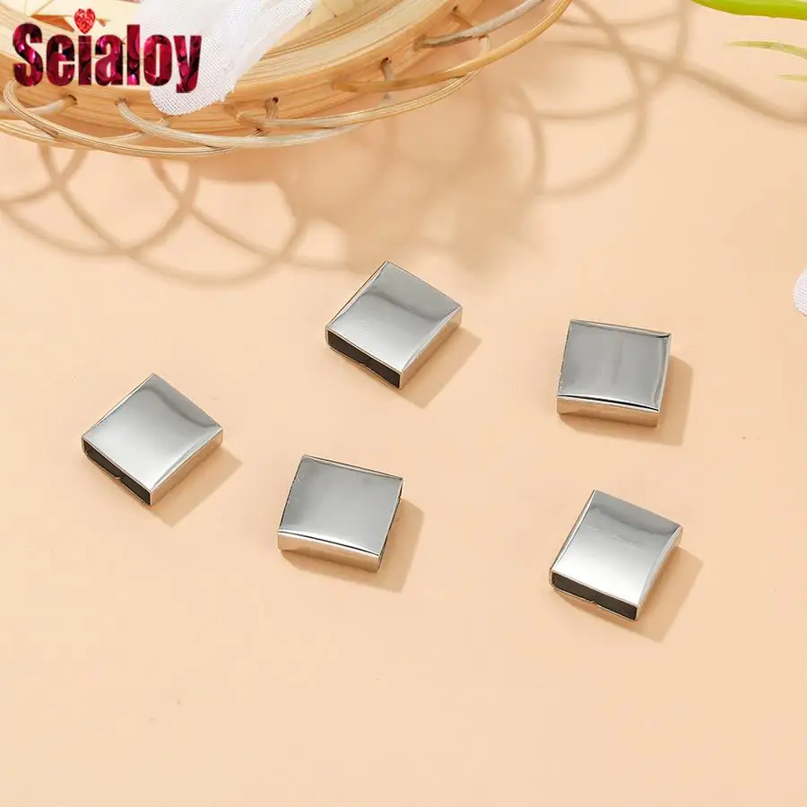 Seialoy 5pcs 11*12*3mm Casing Charm Fit Diy Lettering Engraving Stainless Steel Mesh Bracelets For Women Child Jewelry Accessory