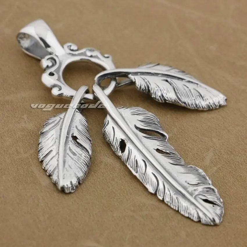 

925 Sterling Silver Three Feathers Pendant Charms Jewelry 9E014