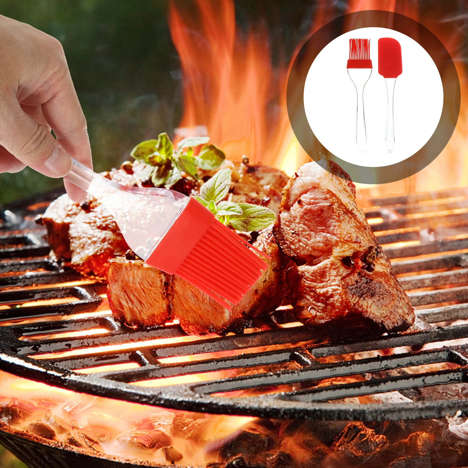 

4 Pcs BBQ Brush Oil Scraper Barbecue Spatula Silicone Dough Basting Silica Gel Baking