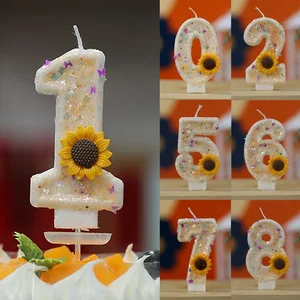 0-9 Nomor Lilin Ulang Tahun Bunga Matahari Kuning Dekorasi Gemerlap Kupu-kupu Puncak Kue Mangkuk Perlengkapan Kue Putri Manis Mode 10 lilin kupu-kupu penjualan terbaik - №