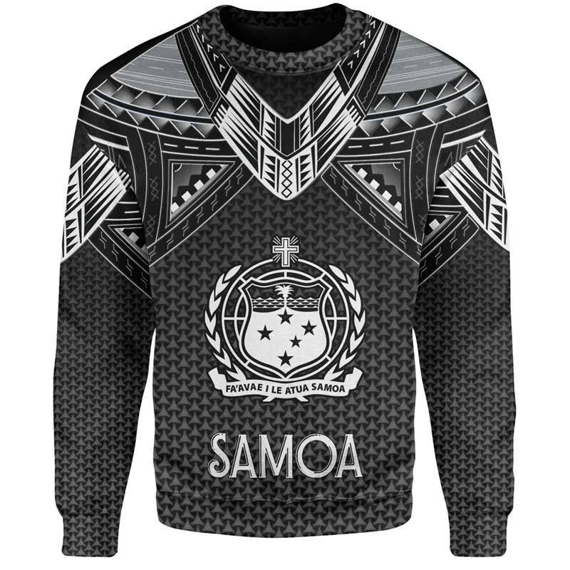 Vintage 3D American Samoa IndepedenceDay Printing Sweatshirts Samoa Emblem Graphic Round Neck Hoodies Fashion Mens Clothing Tops
