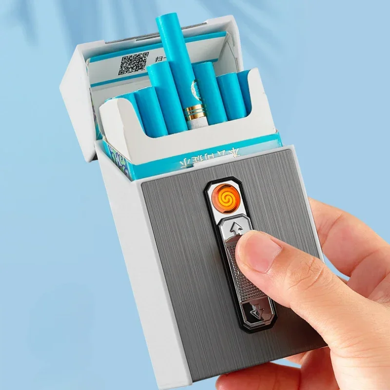 Thick Cigarette Cigarette Case with Luminous USB Rechargeable Case Cigarette Lighter 20-pack Integrated Lighter