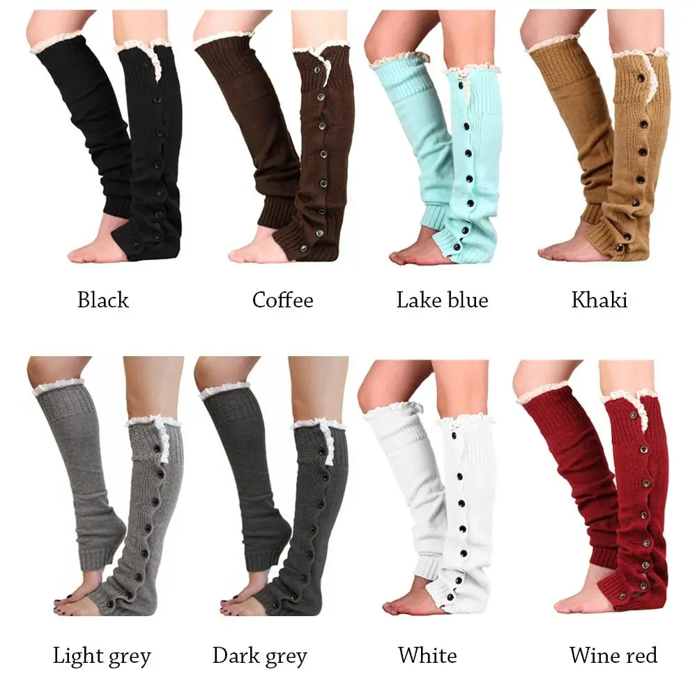 Women Leg Warmers Knitted Boot Socks Lace Knee High Long Socks Warm Elastic Winter Foot Covers