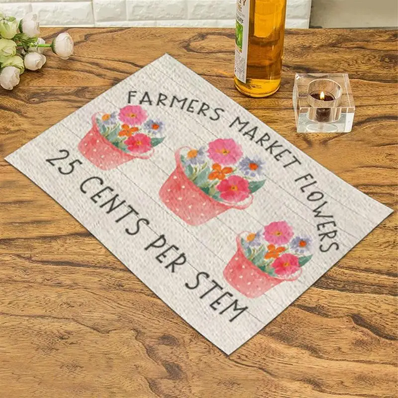 Kitchen Table Mats Spring Placemats Non-Slip Washable Summer Placemats Floral Placemat With Funny Pattern Desk Pad For Dining