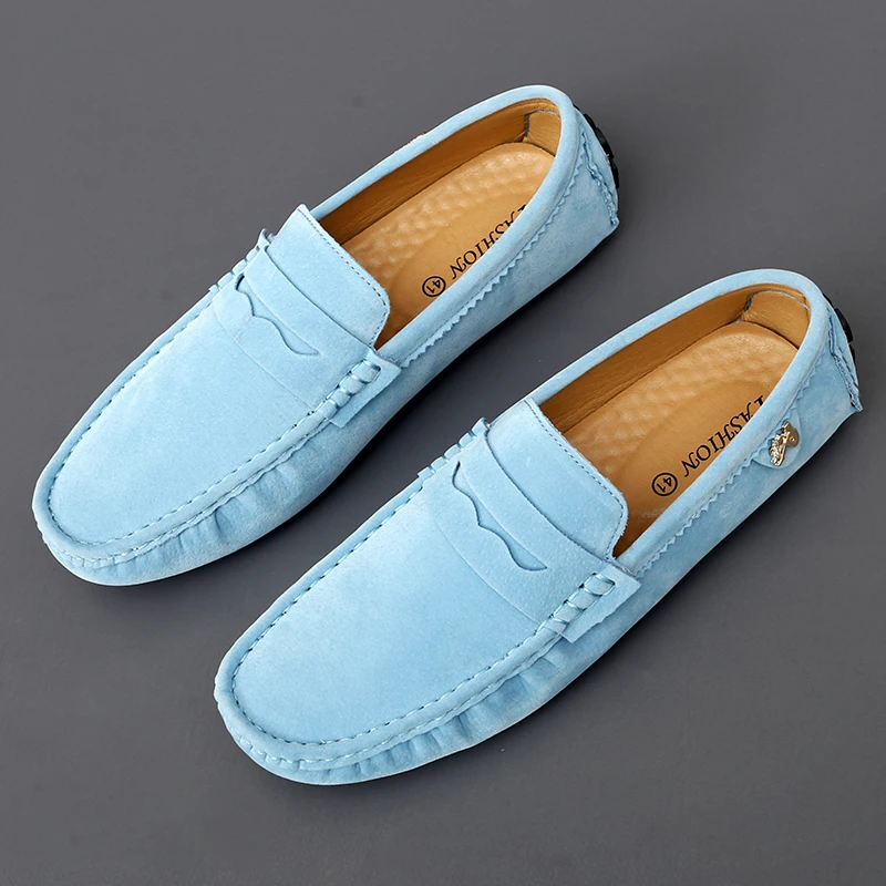 Men Moccasins Penny Loafer ShoesD riving Shoes Comfy Non-slip Slip on Faux Suede Shoes Footwear Metal Statue Lazy Beanie Shoes