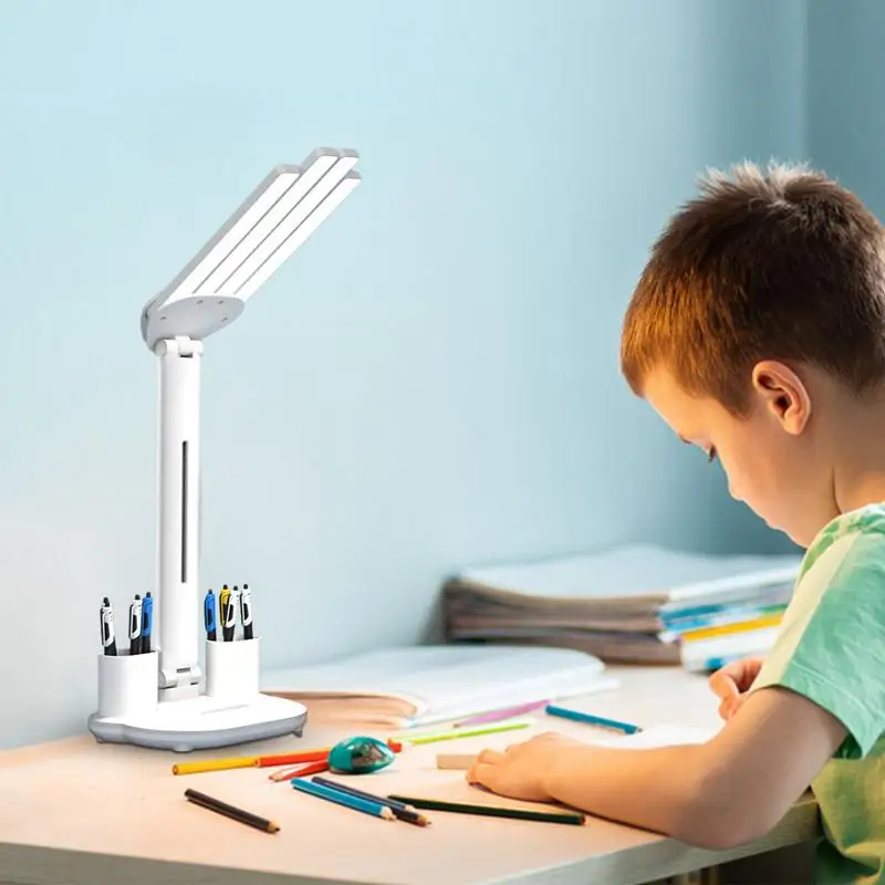 LED Desk Light Night Light USB Rechargeable Eye Protection Foldable Table Lamp For Bedroom Bedside Reading Homework 2 Pen Holder