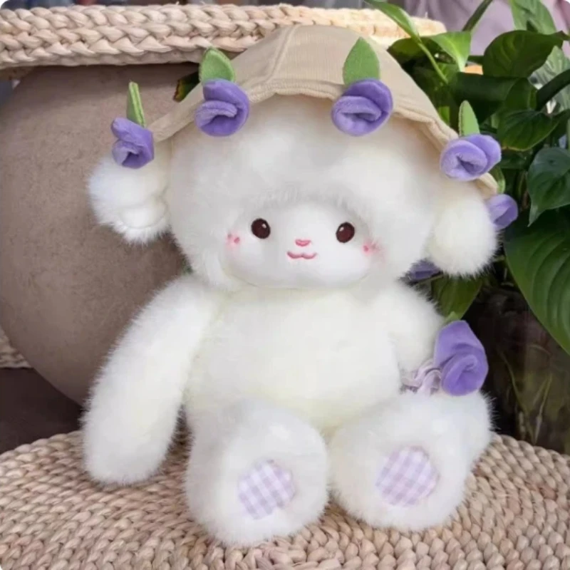 Bonita muñeca de peluche de cordero rosa, juguete Kawaii para niños, muñeco para dormir que acompaña, decoración de habitación, regalo sorpresa de cumpleaños para niña