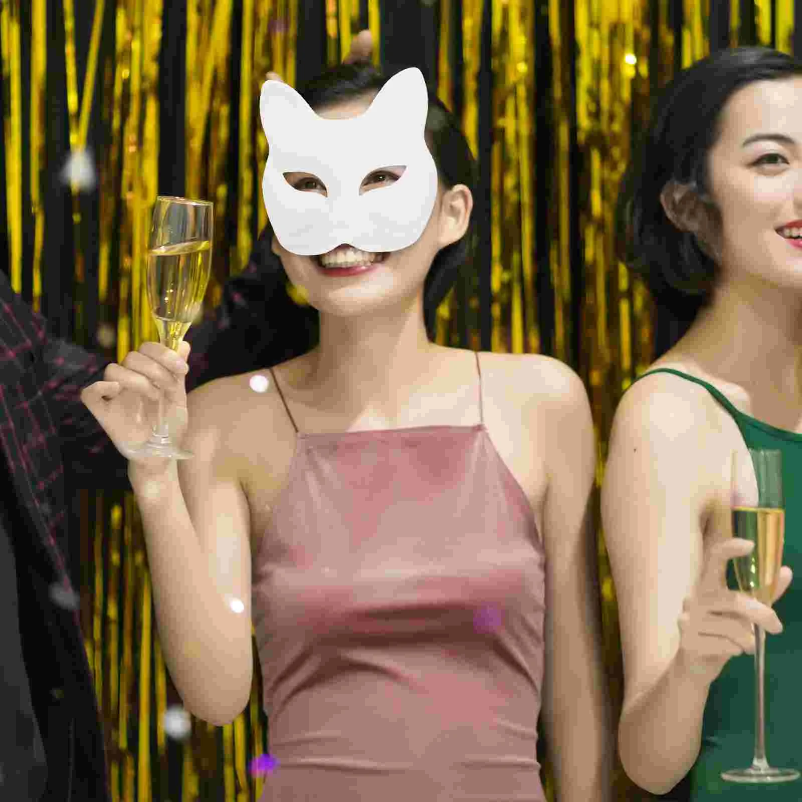Fox Cat Mask Therian DIY Blank Hand Painted Face Cover Paper White Masquerade Tail Prop