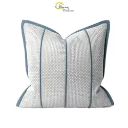 White Blue Stripe Pillow Covers, Square Decorative Throw Cushion, Polyester, Sofa, Couch, Bed Decor, 18x18 Inches