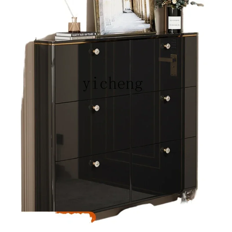 Modern Italian Light Luxury Ultra-thin Tipping Bucket Shoe Cabinet Home Door Back Black Shoe Cabinet New