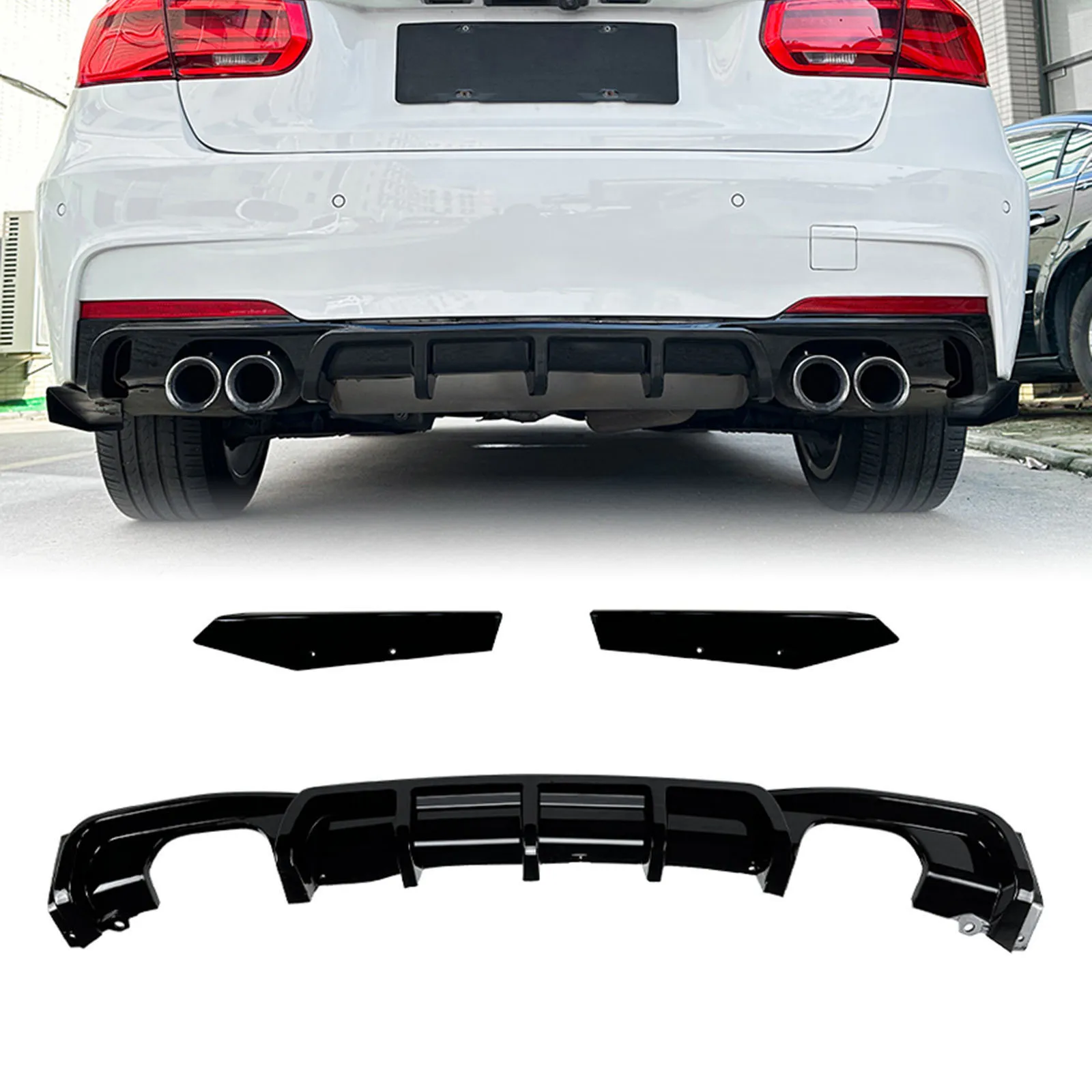 

Gloss Black Rear Bumper Diffuser Lip +Tail Side Spoiler Splitter Corner Cover Protector Kit For BMW 3 Series F30 MT MP 2013-2019