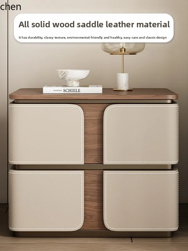 

HXL Solid Wood Saddle Leather Bedside Table Bedroom Small High-end Bedside Small Side Table